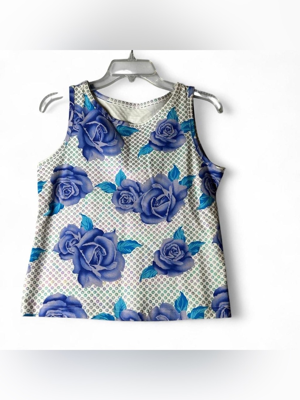 Womens Blue Rose Print Tank Top Coquette Twee